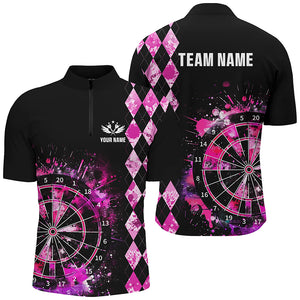 Custom Pink Grunge Darts Board Argyle Pattern Darts Shirts For Men, Best Darts Team Jerseys Attire TDM1790