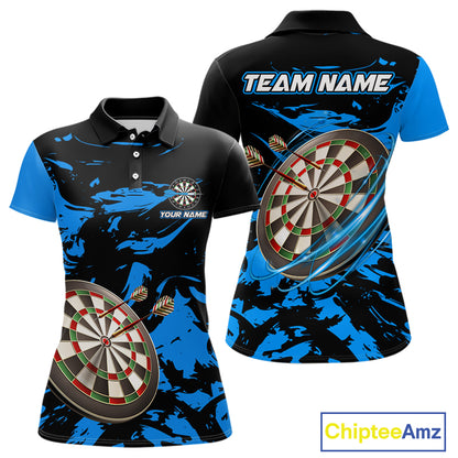 Personalized Black And Blue Splash Dart Polo & Quarter Zip Custom Dart Shirt For Women Darts Jersey TDM4167