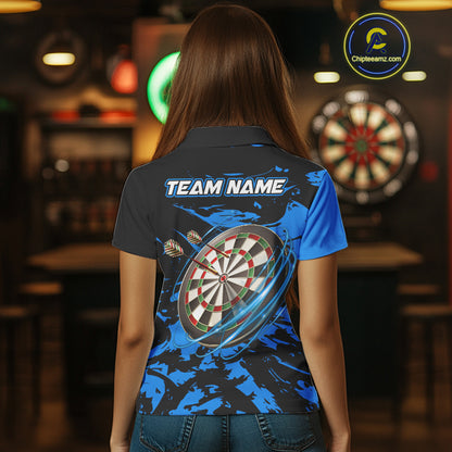 Personalized Black And Blue Splash Dart Polo & Quarter Zip Custom Dart Shirt For Women Darts Jersey TDM4167