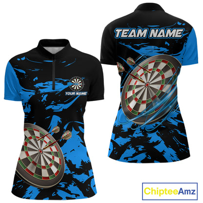 Personalized Black And Blue Splash Dart Polo & Quarter Zip Custom Dart Shirt For Women Darts Jersey TDM4167