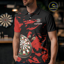 Load image into Gallery viewer, Personalized Black And Red Splash Dart Polo &amp; Quarter Zip Custom Dart Shirt For Men Darts Jersey TDM4168