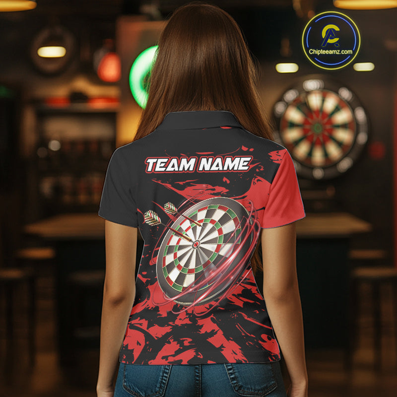 Personalized Black And Red Splash Dart Polo & Quarter Zip Custom Dart Shirt For Women Darts Jersey TDM4168