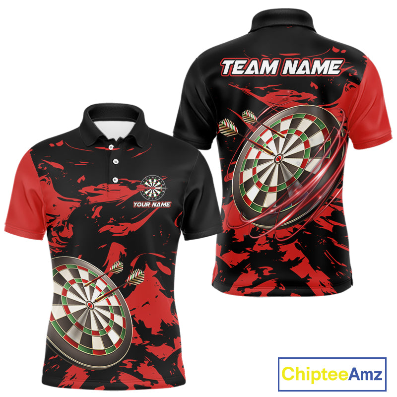 Personalized Black And Red Splash Dart Polo & Quarter Zip Custom Dart Shirt For Men Darts Jersey TDM4168