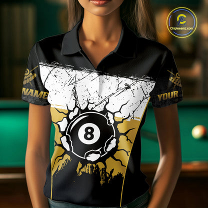 Personalized Yellow Funny Break 8 Ball Grunge Billiard Shirt For Women Custom Pool Team Jersey TDM4338