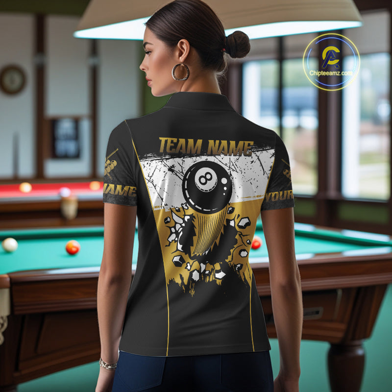 Personalized Yellow Funny Break 8 Ball Grunge Billiard Shirt For Women Custom Pool Team Jersey TDM4338