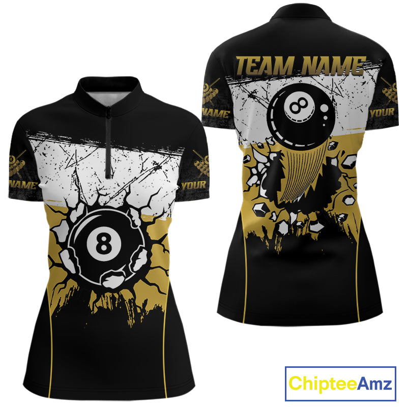 Personalized Yellow Funny Break 8 Ball Grunge Billiard Shirt For Women Custom Pool Team Jersey TDM4338