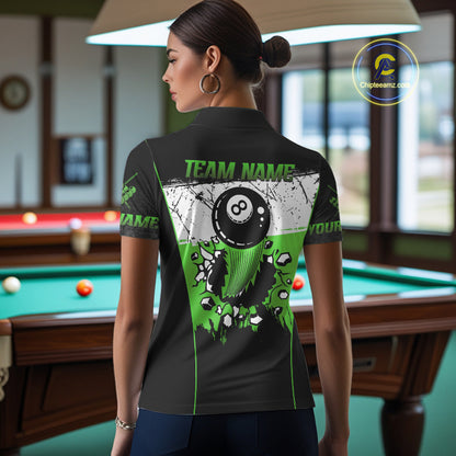 Personalized Green Funny Break 8 Ball Grunge Billiard Shirt For Women Custom Pool Team Jersey TDM4339