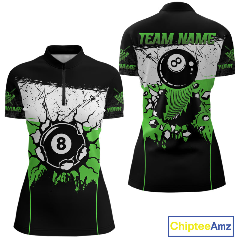 Personalized Green Funny Break 8 Ball Grunge Billiard Shirt For Women Custom Pool Team Jersey TDM4339