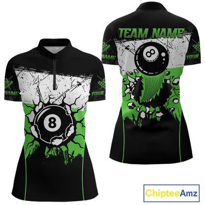 Personalized Green Funny Break 8 Ball Grunge Billiard Shirt For Women Custom Pool Team Jersey TDM4339