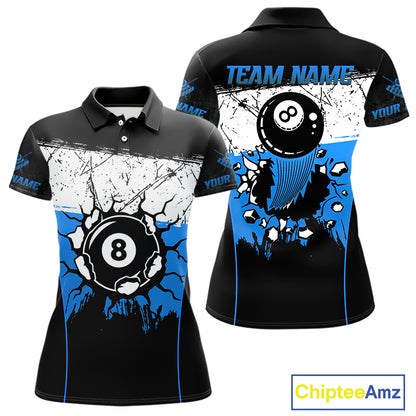 Personalized Blue Funny Break 8 Ball Grunge Billiard Shirt For Women Custom Pool Team Jersey TDM4340