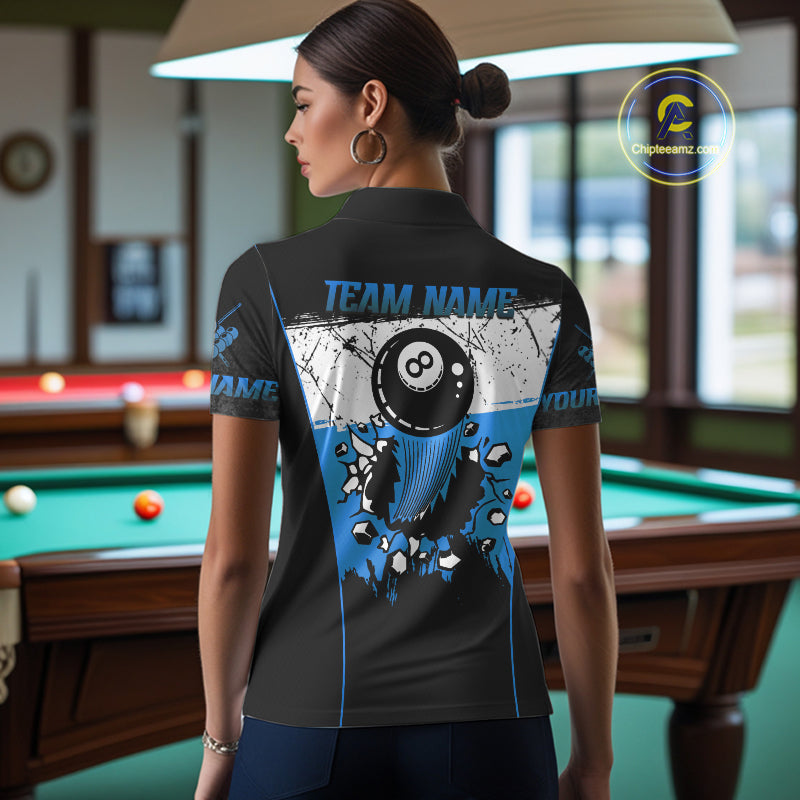 Personalized Blue Funny Break 8 Ball Grunge Billiard Shirt For Women Custom Pool Team Jersey TDM4340