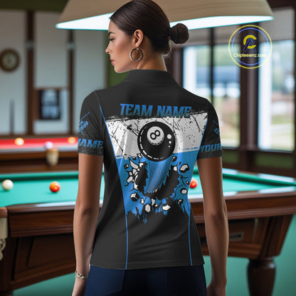 Personalized Blue Funny Break 8 Ball Grunge Billiard Shirt For Women Custom Pool Team Jersey TDM4340