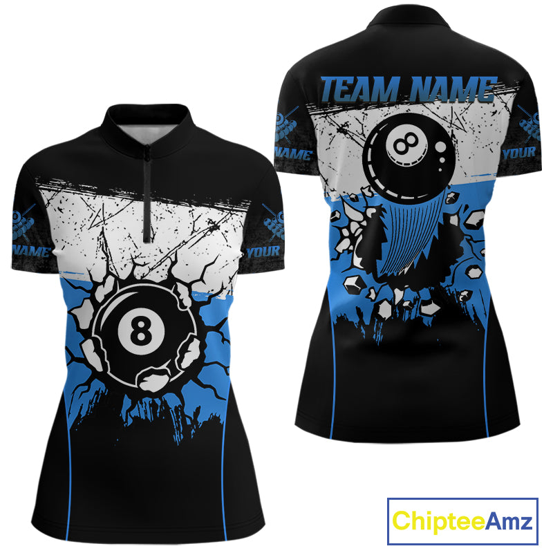 Personalized Blue Funny Break 8 Ball Grunge Billiard Shirt For Women Custom Pool Team Jersey TDM4340
