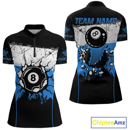 Personalized Blue Funny Break 8 Ball Grunge Billiard Shirt For Women Custom Pool Team Jersey TDM4340
