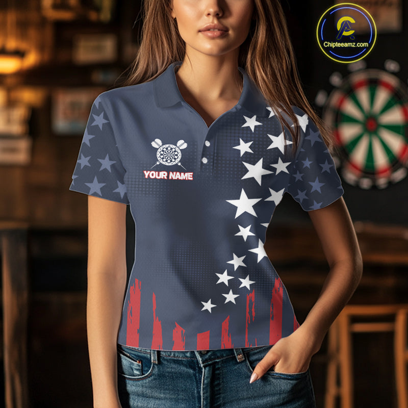 Personalized American Flag Navy Blue Darts Shirt For Women Custom Patriotic Darts Team Jerseys TDM4343