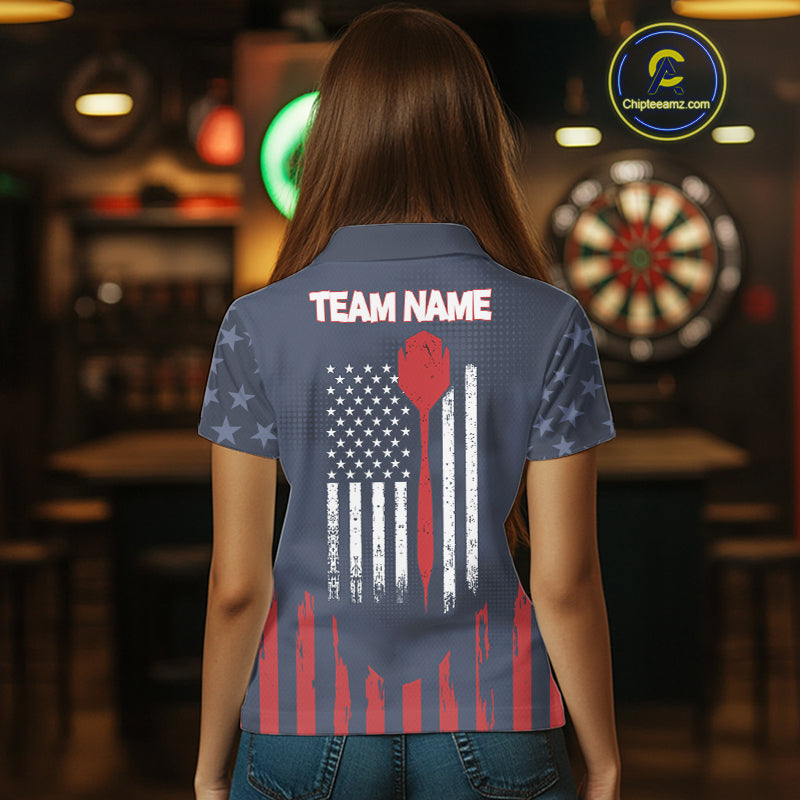 Personalized American Flag Navy Blue Darts Shirt For Women Custom Patriotic Darts Team Jerseys TDM4343