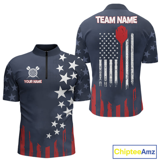 Personalized American Flag Navy Blue Darts Shirt For Men Custom Patriotic Darts Team Jerseys TDM4343