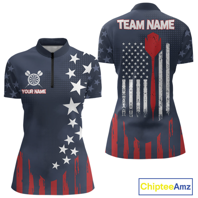 Personalized American Flag Navy Blue Darts Shirt For Women Custom Patriotic Darts Team Jerseys TDM4343