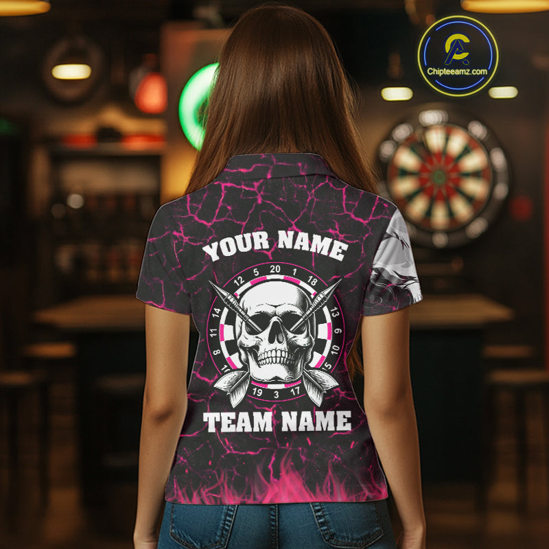 Personalized Pink 3D Fire Crack Skull Dart Shirts Custom Scary Dart Shirts For Women Dart Jersey TDM4762