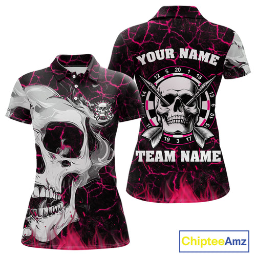 Personalized Pink 3D Fire Crack Skull Dart Shirts Custom Scary Dart Shirts For Women Dart Jersey TDM4762