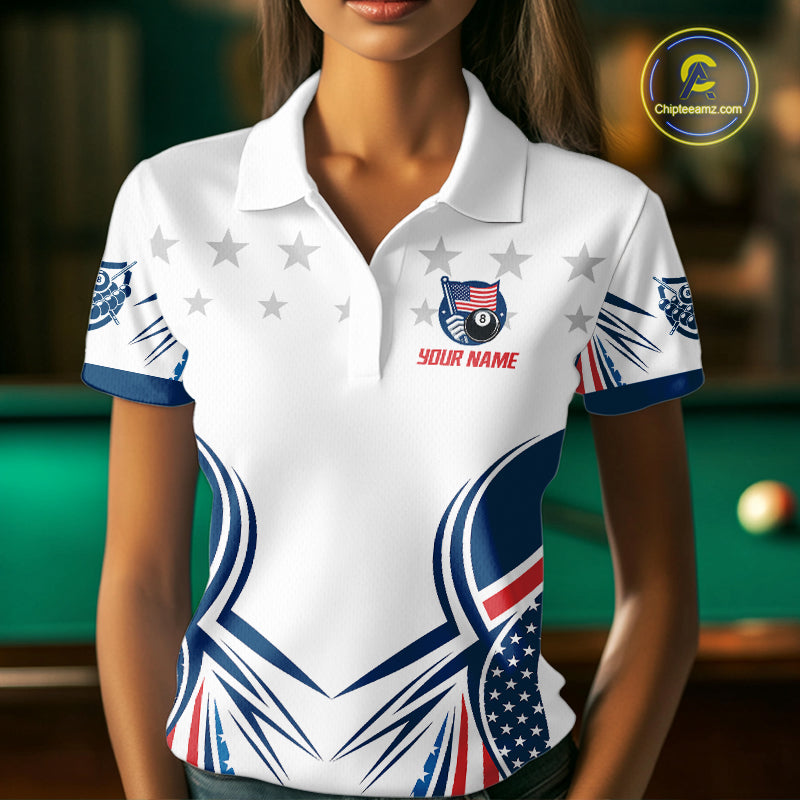 Patriotic American Flag 8 Ball Billiard Shirt For Women Custom Pool Team Jerseys Polo & Quarter Zip TDM4769