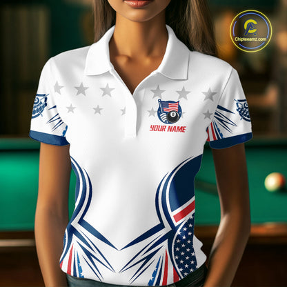 Patriotic American Flag 8 Ball Billiard Shirt For Women Custom Pool Team Jerseys Polo & Quarter Zip TDM4769