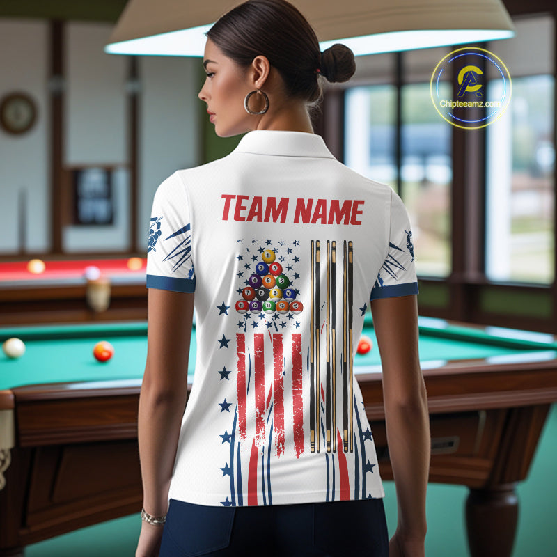 Patriotic American Flag 8 Ball Billiard Shirt For Women Custom Pool Team Jerseys Polo & Quarter Zip TDM4769