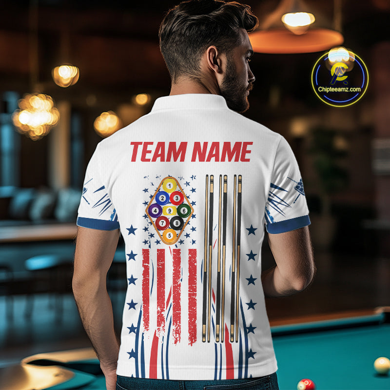Patriotic American Flag 9 Ball Billiard Shirt For Men Custom Pool Team Jerseys Polo & Quarter Zip TDM4770