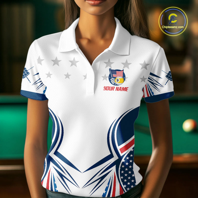 Patriotic American Flag 9 Ball Billiard Shirt For Women Custom Pool Team Jerseys Polo & Quarter Zip TDM4770