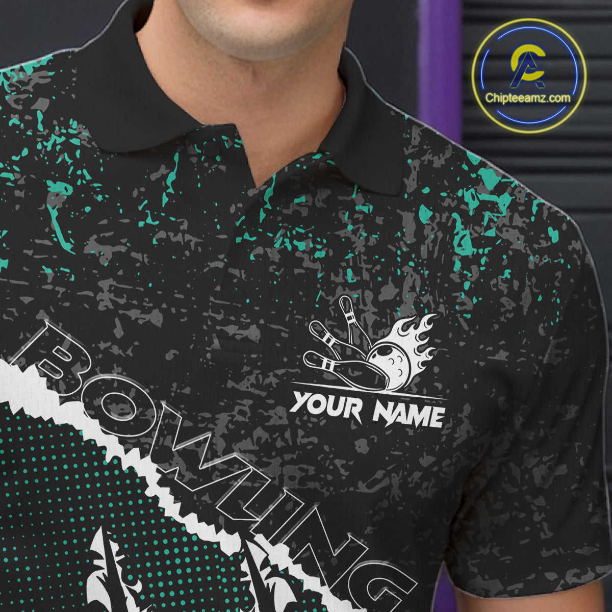 Black and Teal Flaming Claw Bowling Shirts for Men Custom Bowling League Team Jerseys TDM7462