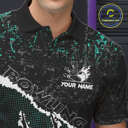 Black and Teal Flaming Claw Bowling Shirts for Men Custom Bowling League Team Jerseys TDM7462