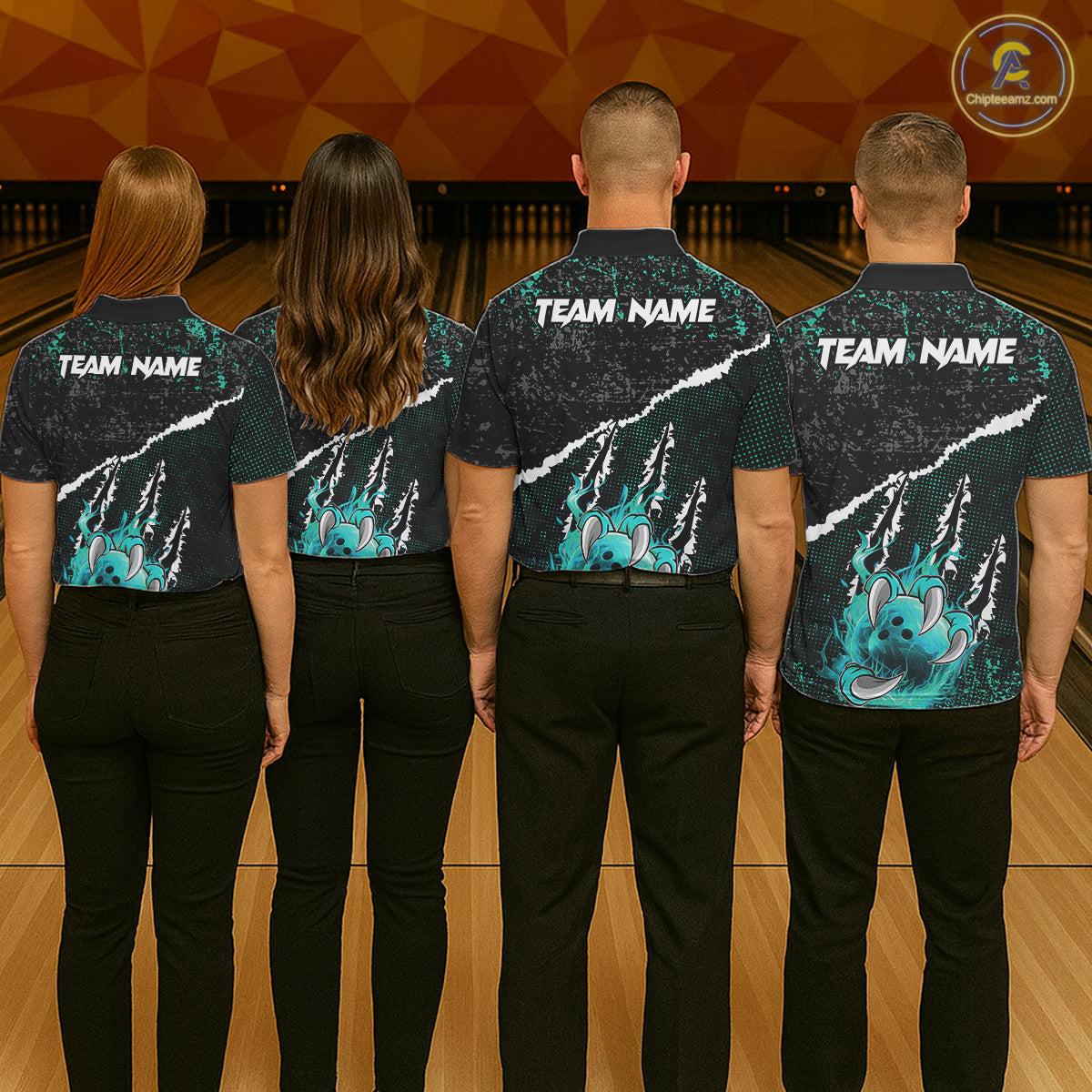 Black and Teal Flaming Claw Bowling Shirts for Men Custom Bowling League Team Jerseys TDM7462