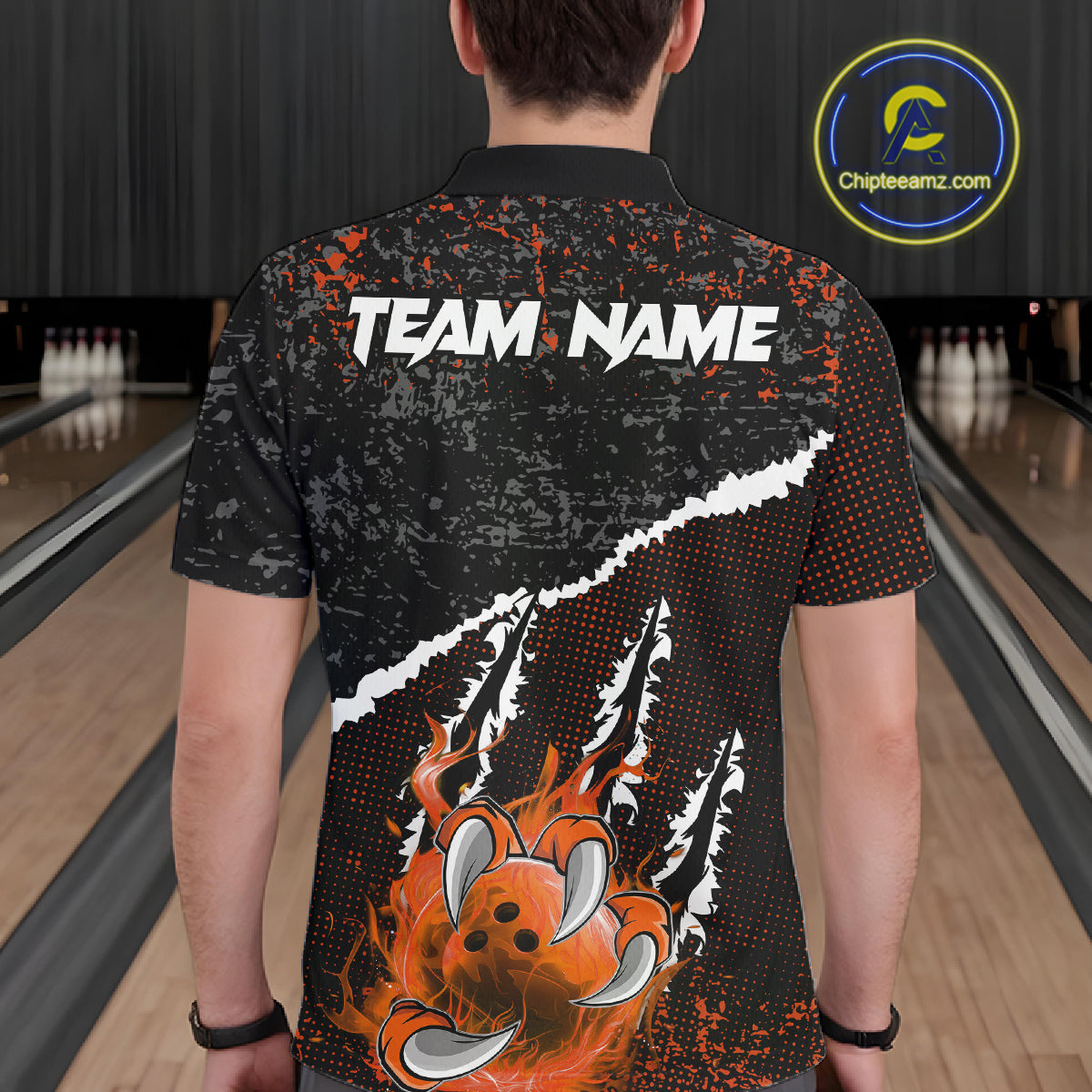 Black and Orange Flaming Claw Bowling Shirts for Men Custom Bowling League Team Jerseys TDM7463