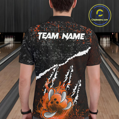 Black and Orange Flaming Claw Bowling Shirts for Men Custom Bowling League Team Jerseys TDM7463