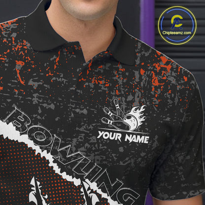 Black and Orange Flaming Claw Bowling Shirts for Men Custom Bowling League Team Jerseys TDM7463