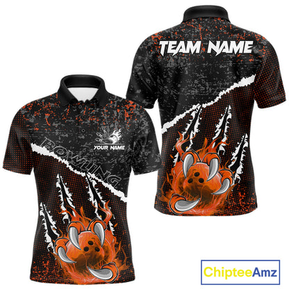 Black and Orange Flaming Claw Bowling Shirts for Men Custom Bowling League Team Jerseys TDM7463