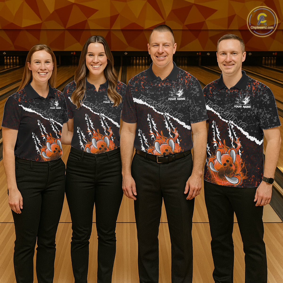 Black and Orange Flaming Claw Bowling Shirts for Men Custom Bowling League Team Jerseys TDM7463