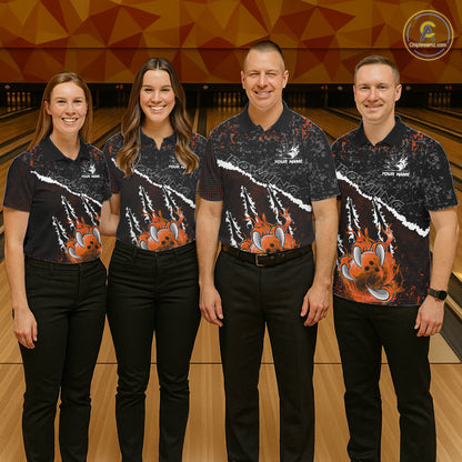 Black and Orange Flaming Claw Bowling Shirts for Men Custom Bowling League Team Jerseys TDM7463