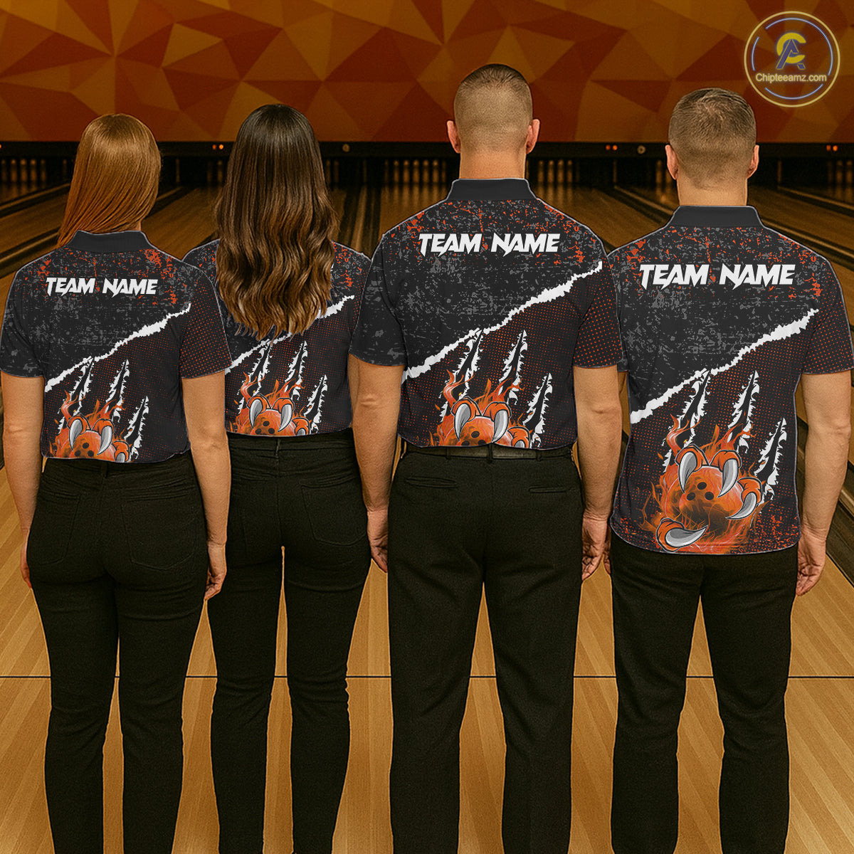 Black and Orange Flaming Claw Bowling Shirts for Men Custom Bowling League Team Jerseys TDM7463