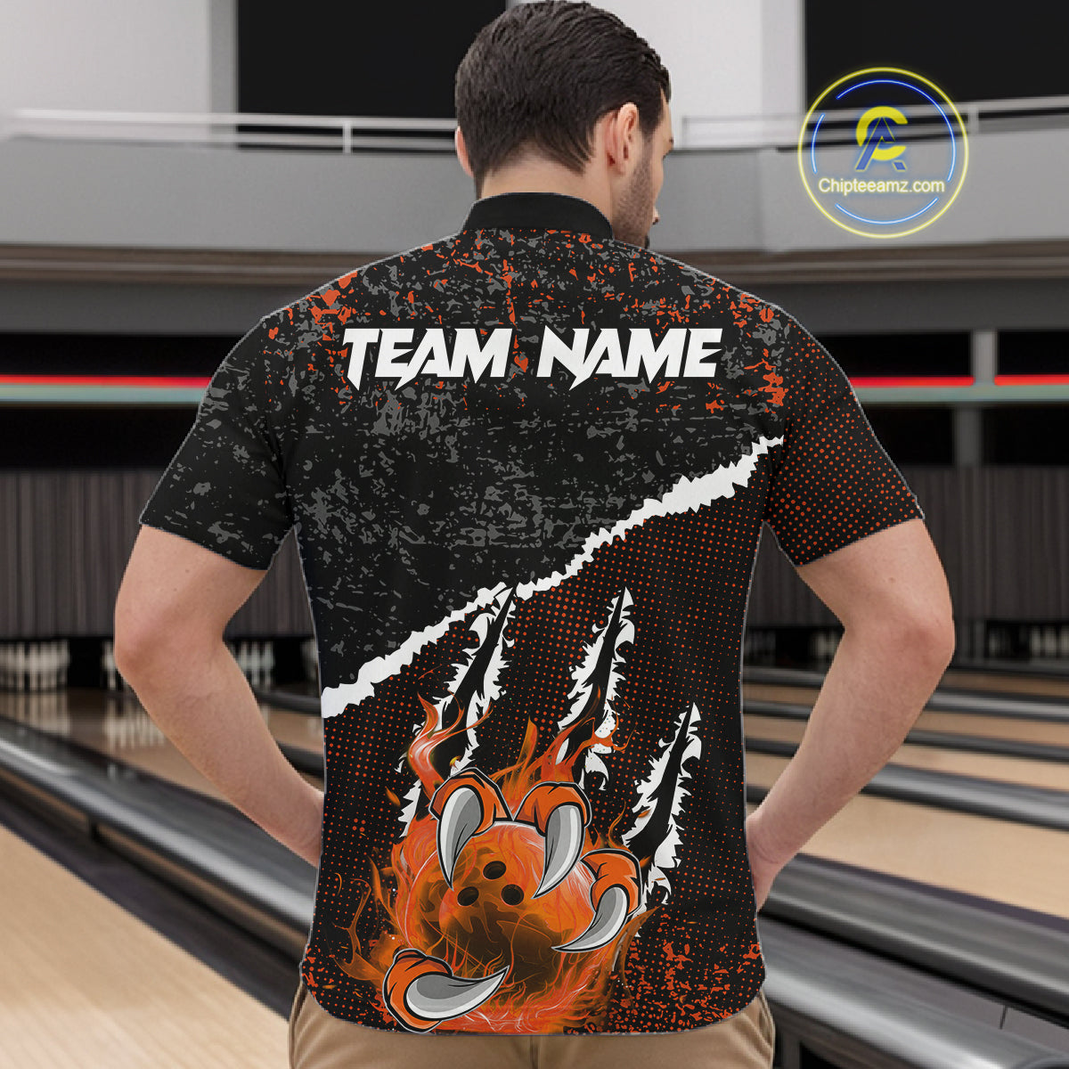 Black and Orange Flaming Claw Bowling Shirts for Men Custom Bowling League Team Jerseys TDM7463