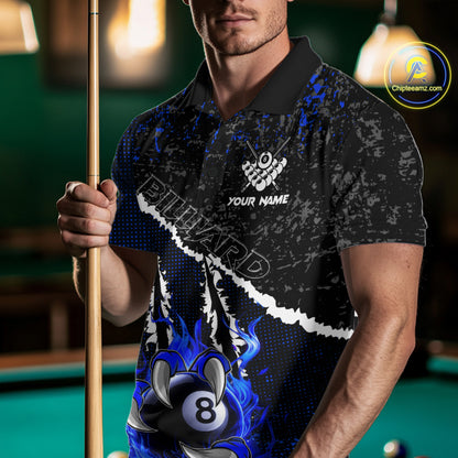 Black and Blue Flaming Claw 8 Ball Billiard Pool Shirts for Men Custom Billiard League Team Jersey TDM7464