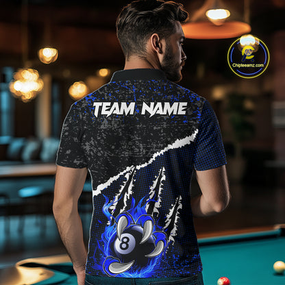 Black and Blue Flaming Claw 8 Ball Billiard Pool Shirts for Men Custom Billiard League Team Jersey TDM7464