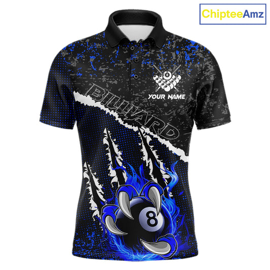 Black and Blue Flaming Claw 8 Ball Billiard Pool Shirts for Men Custom Billiard League Team Jersey TDM7464