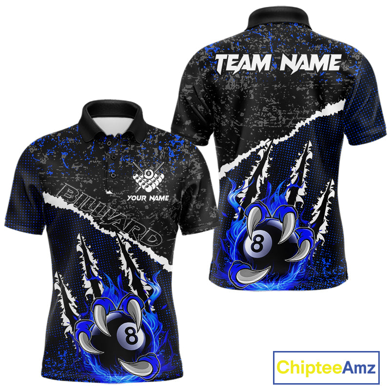 Black and Blue Flaming Claw 8 Ball Billiard Pool Shirts for Men Custom Billiard League Team Jersey TDM7464