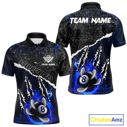 Black and Blue Flaming Claw 8 Ball Billiard Pool Shirts for Men Custom Billiard League Team Jersey TDM7464