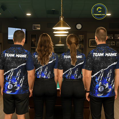 Black and Blue Flaming Claw 8 Ball Billiard Pool Shirts for Men Custom Billiard League Team Jersey TDM7464