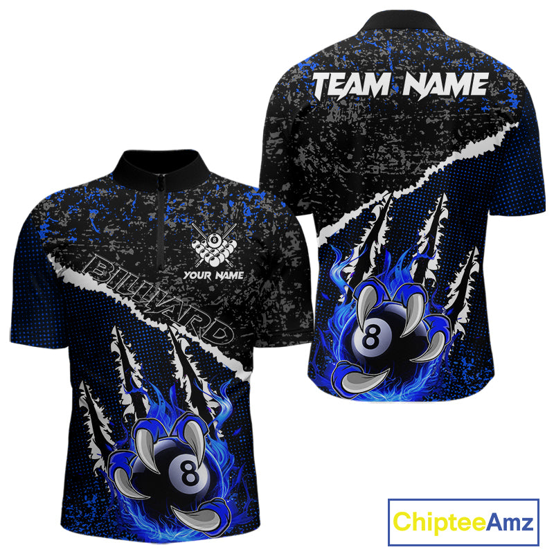 Black and Blue Flaming Claw 8 Ball Billiard Pool Shirts for Men Custom Billiard League Team Jersey TDM7464
