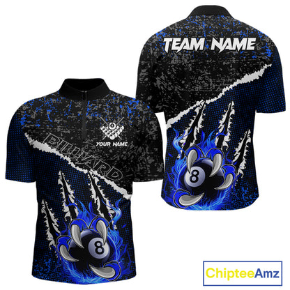 Black and Blue Flaming Claw 8 Ball Billiard Pool Shirts for Men Custom Billiard League Team Jersey TDM7464