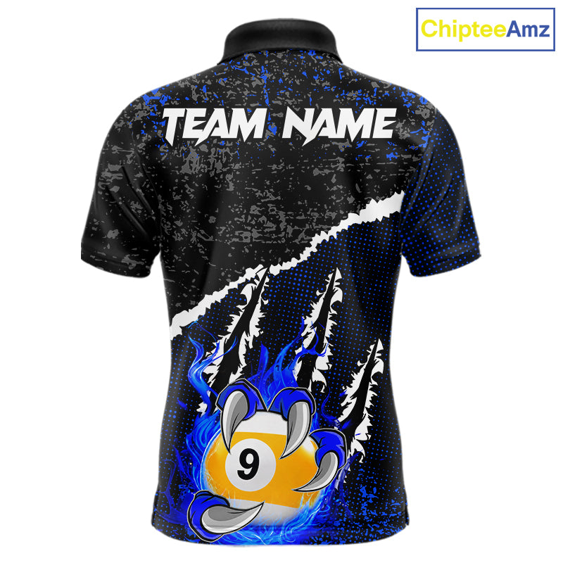 Black and Blue Flaming Claw 8 Ball & 9 Ball Billiard Shirts for Men Custom Pool Team Jersey TDM7465
