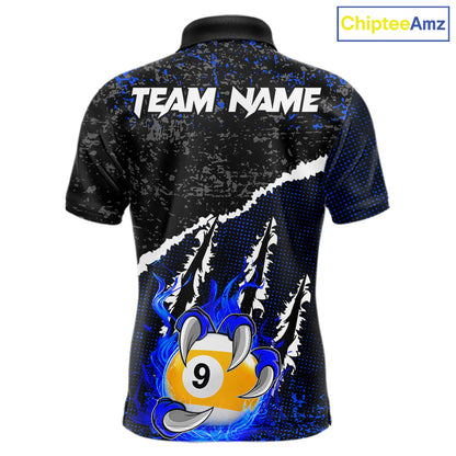 Black and Blue Flaming Claw 8 Ball & 9 Ball Billiard Shirts for Men Custom Pool Team Jersey TDM7465